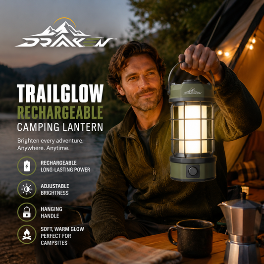 Drovaken™ TrailGlow Rechargeable LED Camping Lantern with USB-C Charging & Hanging Handle