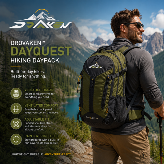 Drovaken™ DayQuest 25L Lightweight Hiking Daypack with Ventilated Back & Rain Cover