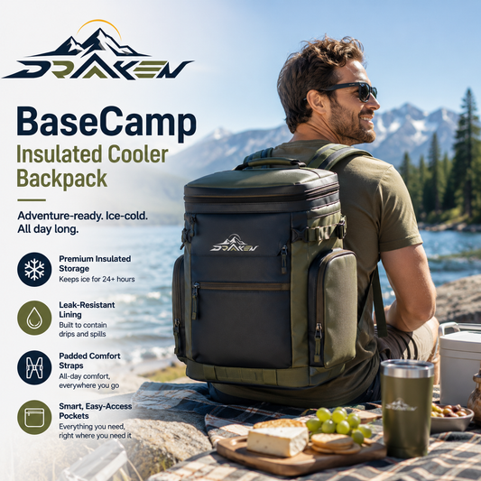Drovaken™ BaseCamp Insulated Cooler Backpack with Padded Straps & Bottle Pockets