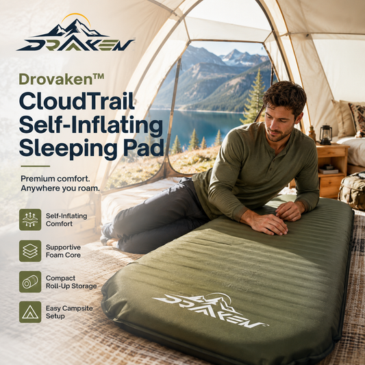 Drovaken™ CloudTrail Self-Inflating Camping Sleeping Pad with Foam Core & Carry Sack